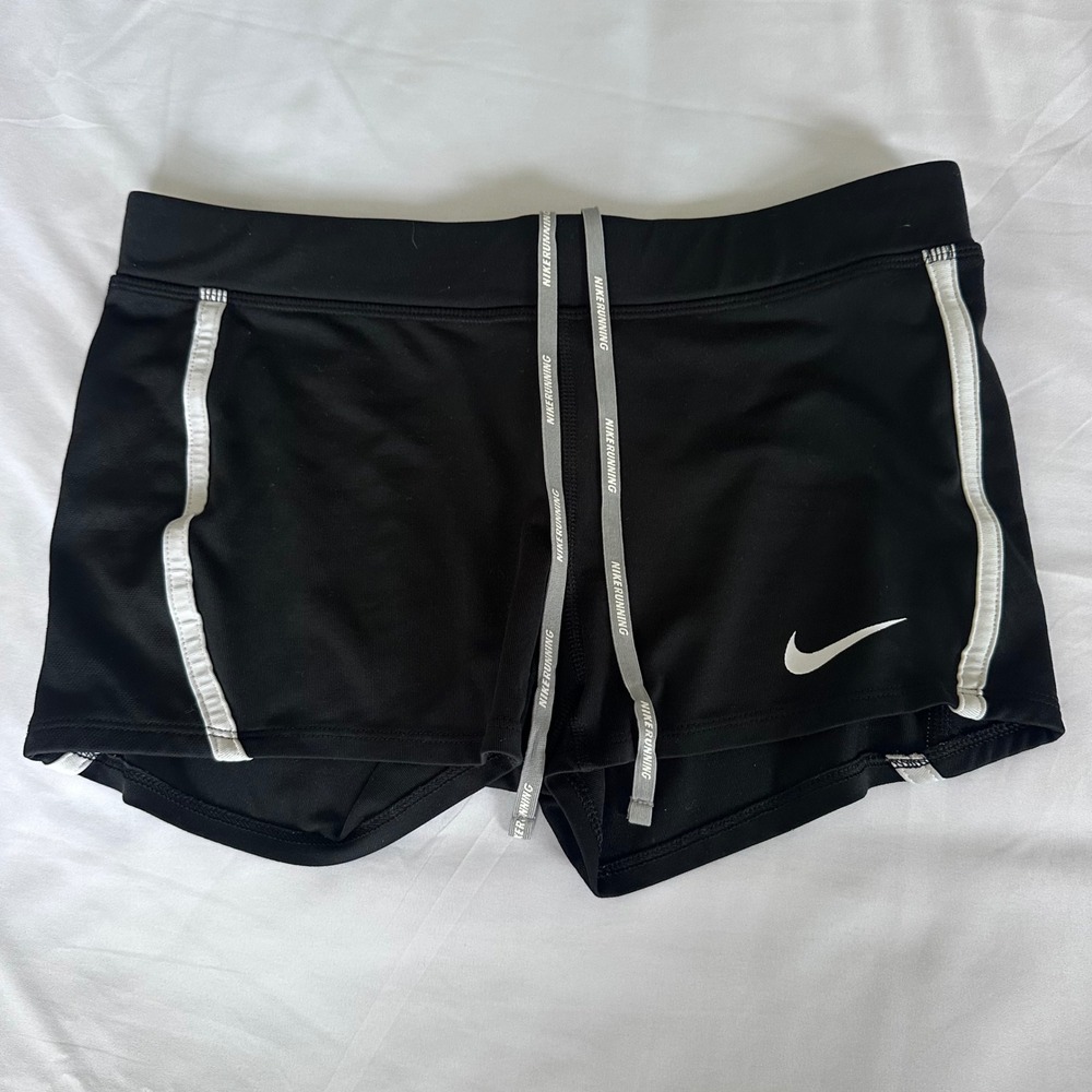 Nike Running Dri-FIT Shorts Womens Small Black White Stripe Athletic Boy Short
